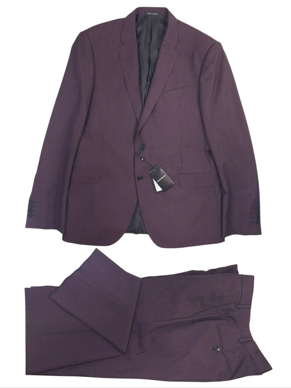 Emporio Armani M LINE Two-Piece Suit Blackberry Virgin Mohair Wool Tailored 52R